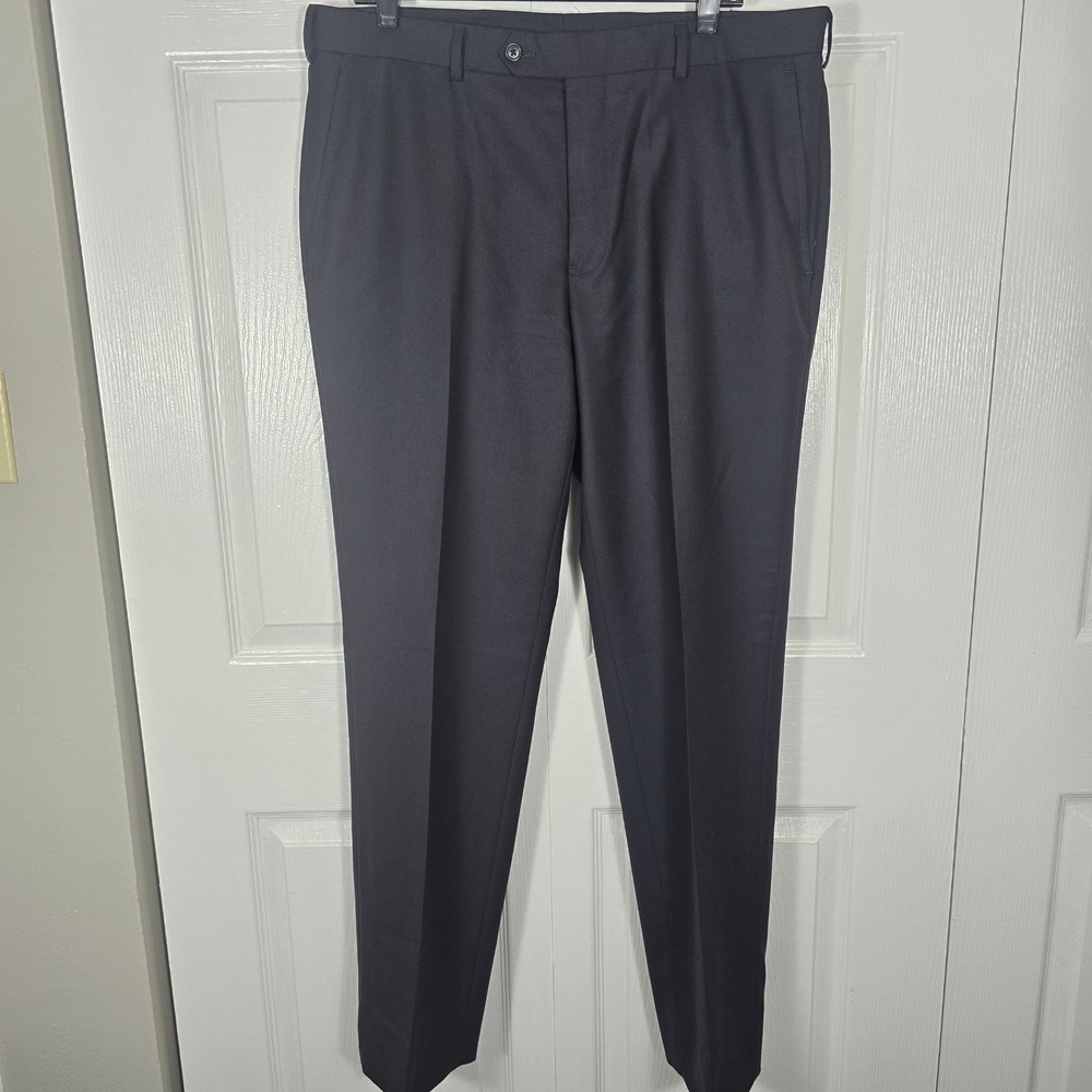 Brooks Brothers Mens 100% Wool Dress Pants Flat Front Trousers Black W37x32